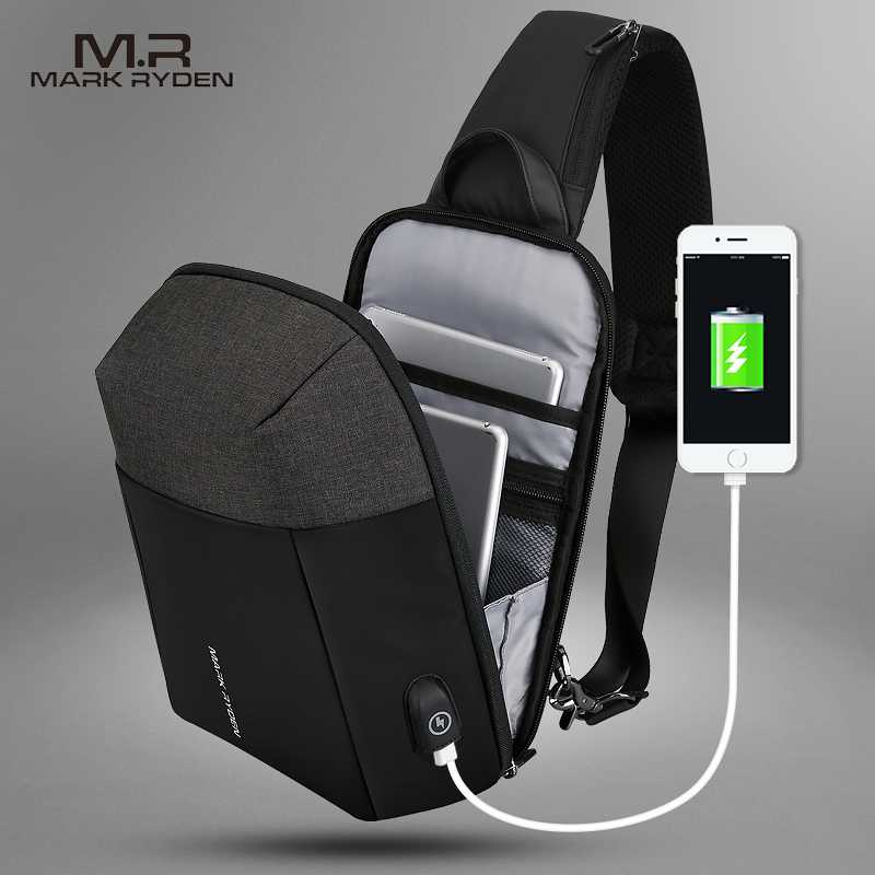 Mark Ryden 2020 Summer Men Crossbody Bag USB Recharging Chest Bag Anti-thief Men Shoulder Bag