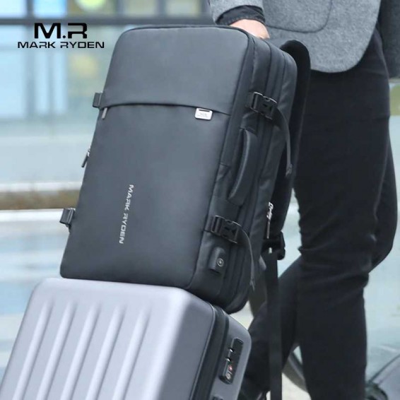 Man Backpack Fit 15 17 Inch Laptop USB Recharging Multi-Layer Space Travel Male Bag Anti-Thief Black 17 Inches