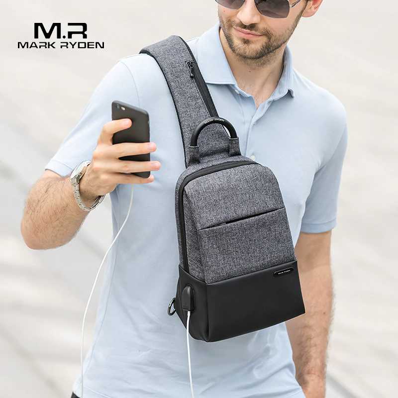 Mark Ryden Multifunction Sling Bag Men Bags Waterproof  Crossbody Bag USB Charging Messengers Chest Bag Shoulder Bag Male